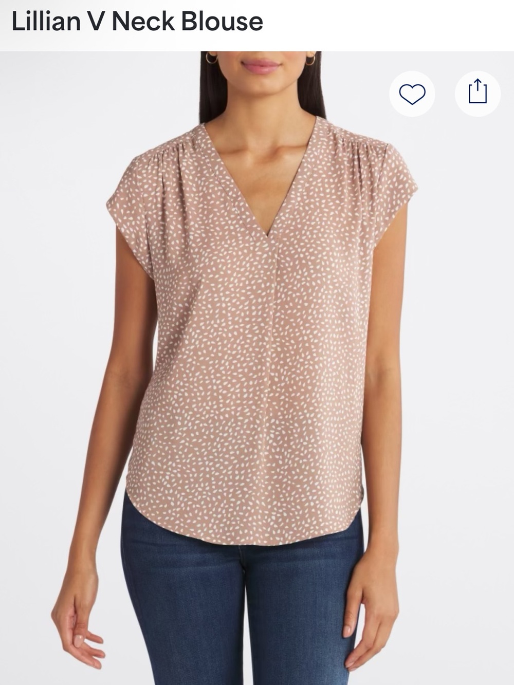 Neutral Taupe Printed V-Neck Cap Sleeve Blouse by Market & Spruce